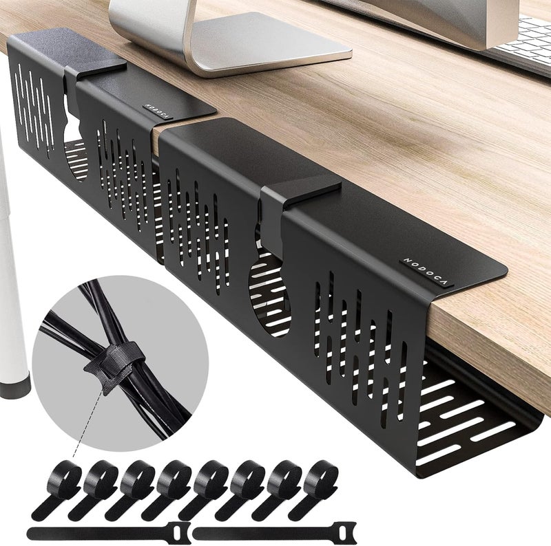 NODOCA No Drill Under Desk Cable Management Tray, 14'' Wire Management, Punch-Free Clamp on, Metal Cable Tray, Wire Organizer Under Desk, Under Desk Basket for Office and Home, Black(2 Packs) - Image 1